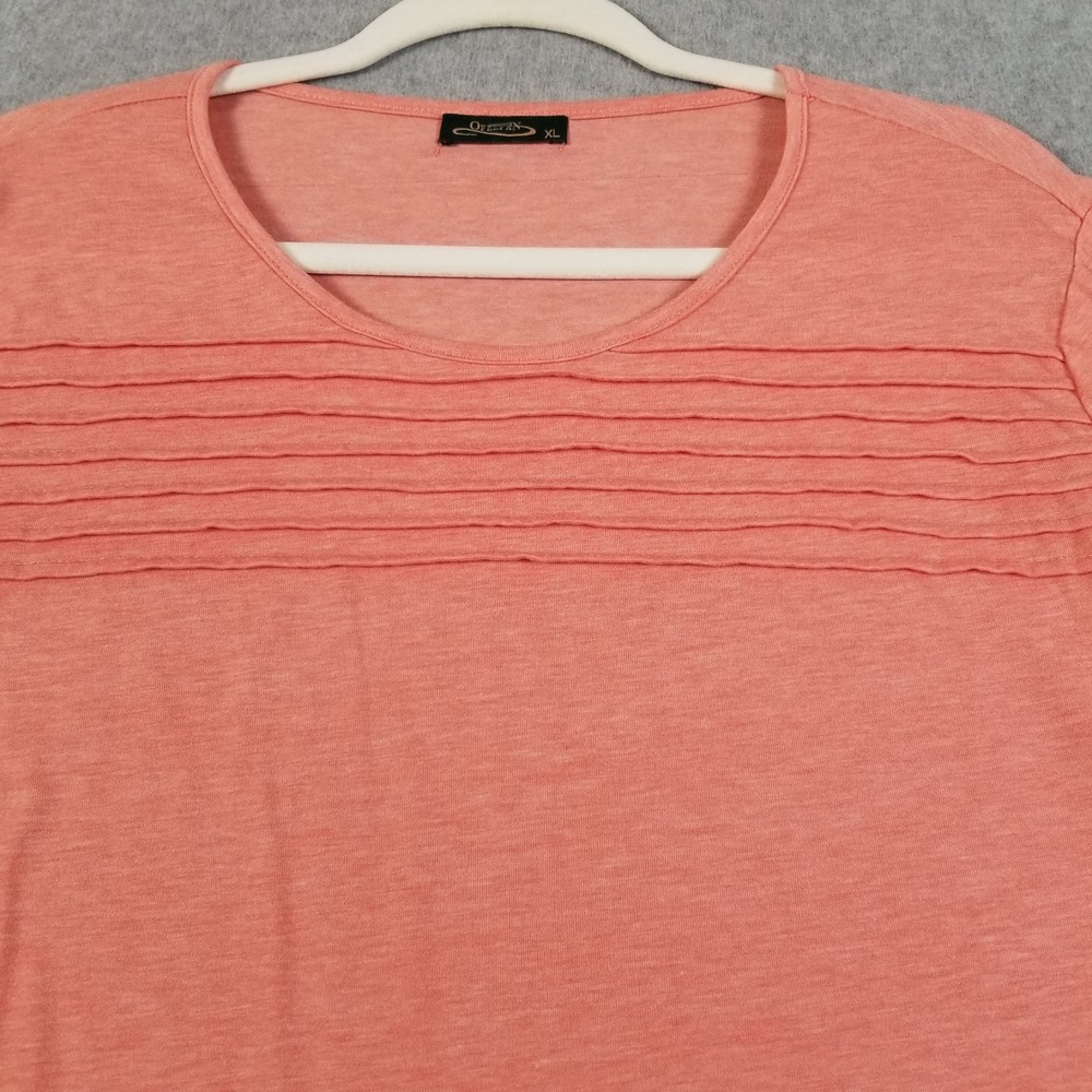 Ofeefan T-Shirt Womens XL Orange Casual 3/4 Sleeve Pleated Front Scoop Neck Top - Picture 2 of 7